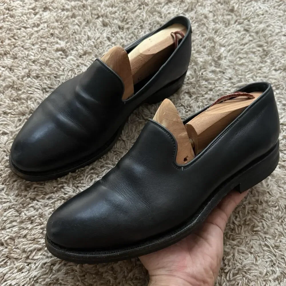 Jalan Sriwijaya Fortuna Shoes Black Leather Slip On Loafers Welted Men’s Size 8